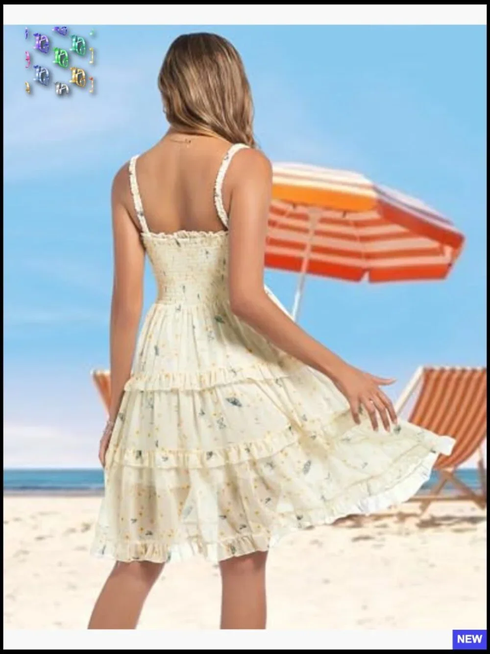 Summer Floral Square Neck Swing Dress A-Line Beach Elegant Chic - Picture 3 of 7